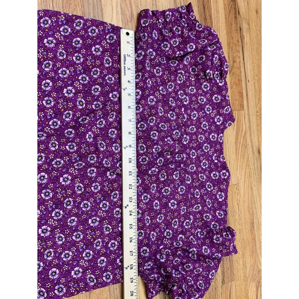 J.Crew  Women's Purple Floral Button Front Blouse Short Puff Sleeve Top S